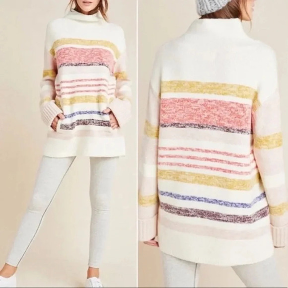 Anthropologie Sweaters - Anthropologie Elana tunic pullover funnel neck sweater striped relaxed Sz Small